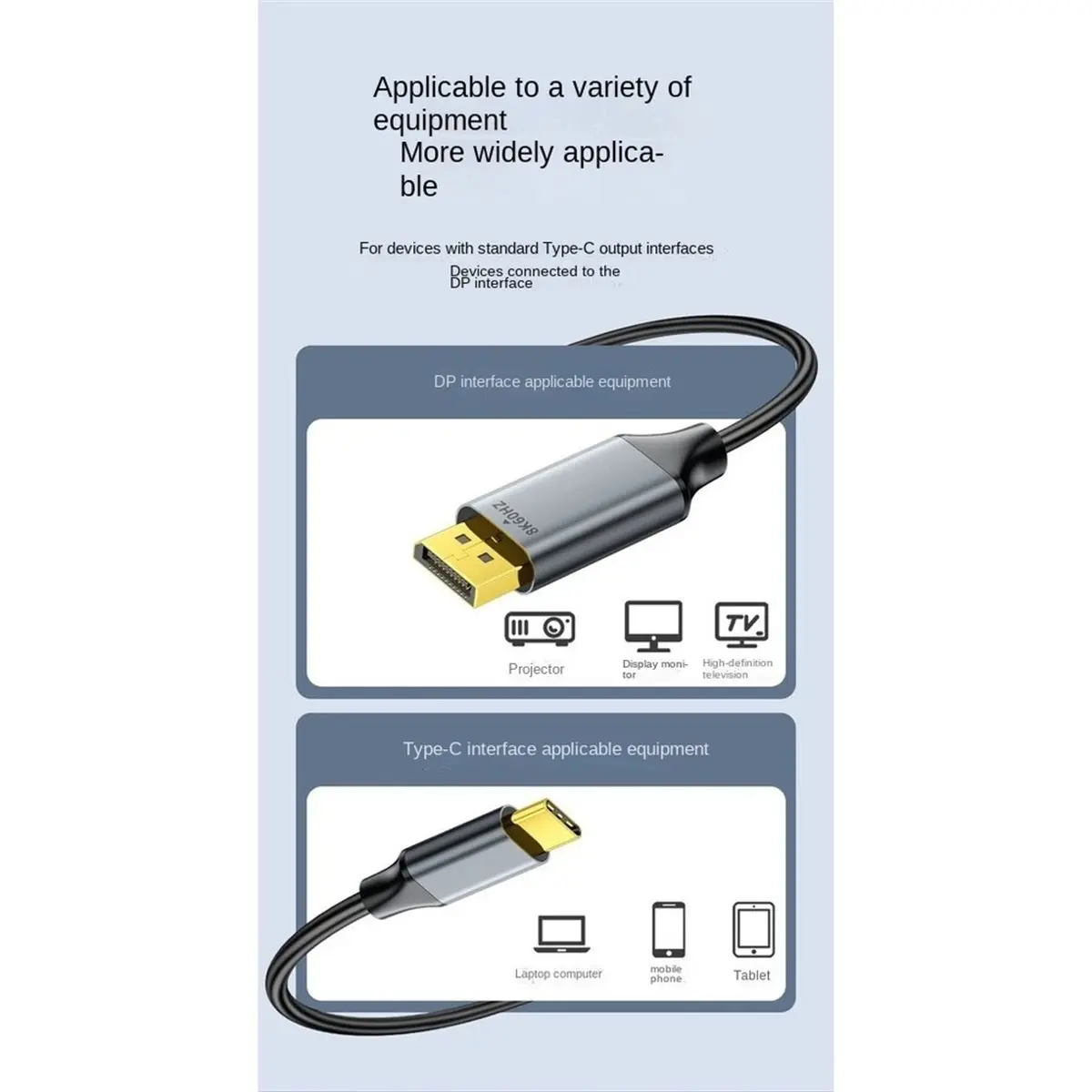 USB-C to DisplayPort 1.4 Cable 8K@60Hz 4K@240Hz Type-C to DP One-Way Transmission Audio Cable for Offices Laptops 1m