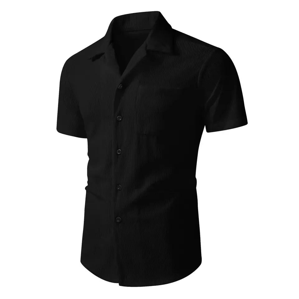 2025 Summer New Fashion Men's Solid Color Casual Trendy  Loose Short Sleeve Turn-down Collar Shirts Male Clothes for Beaches