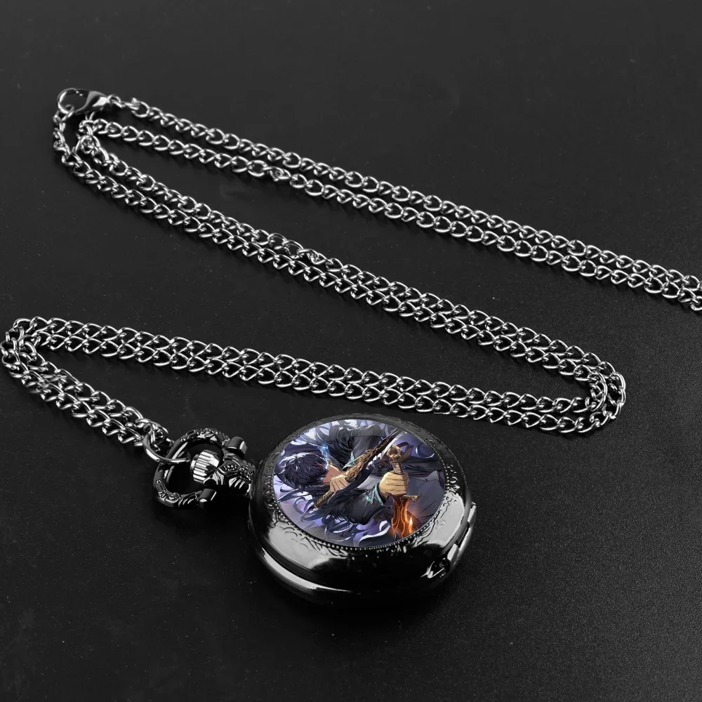 Popular Anime Glass Dome Pocket Watch with Chain Necklace Vintage Quartz Pendant Watches Mens Women Gift