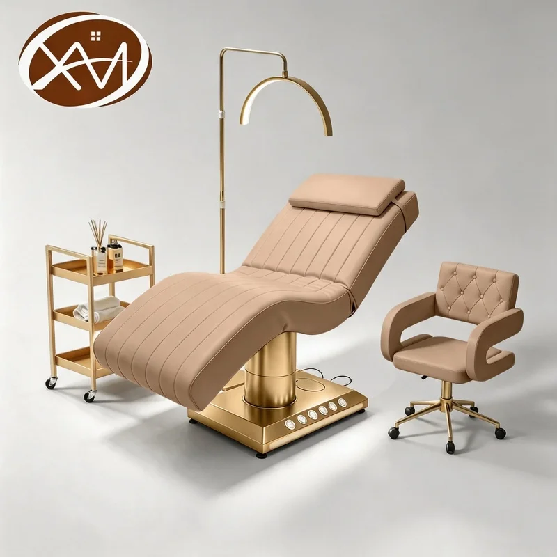Beige Luxury 3/4 Motors Electric Beauty Salon Massage Table Tattoo Facial Bed Aesthetic Spa Curve Lash Bed Beauty Bed
