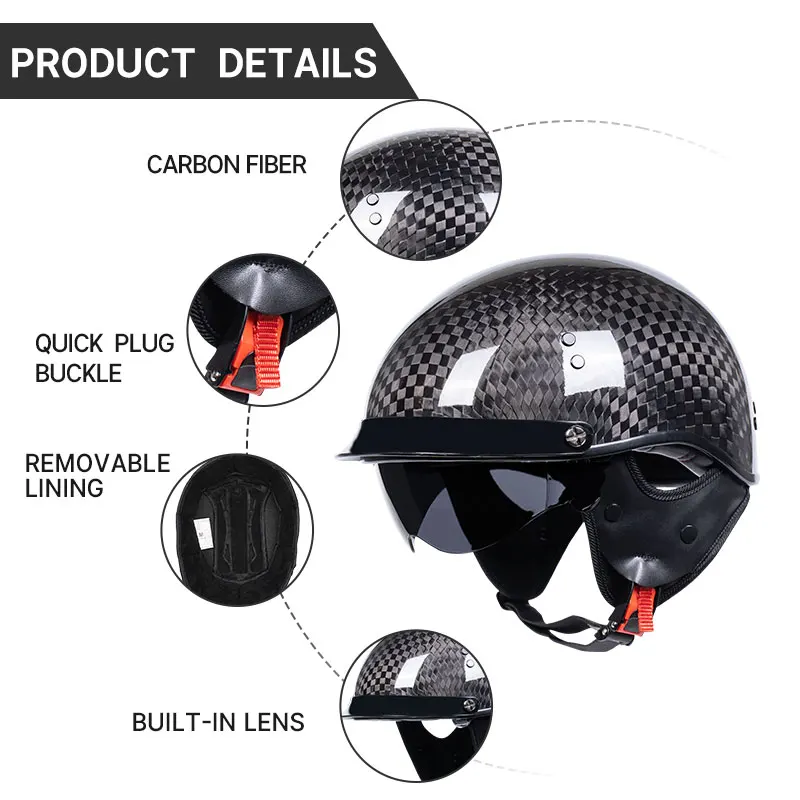 Retro Vintage Open Face Helmet Light Weight 3K 12K Carbonfiber Off-road Motorcycle Casco De Moto Helmets with DOT Unisex