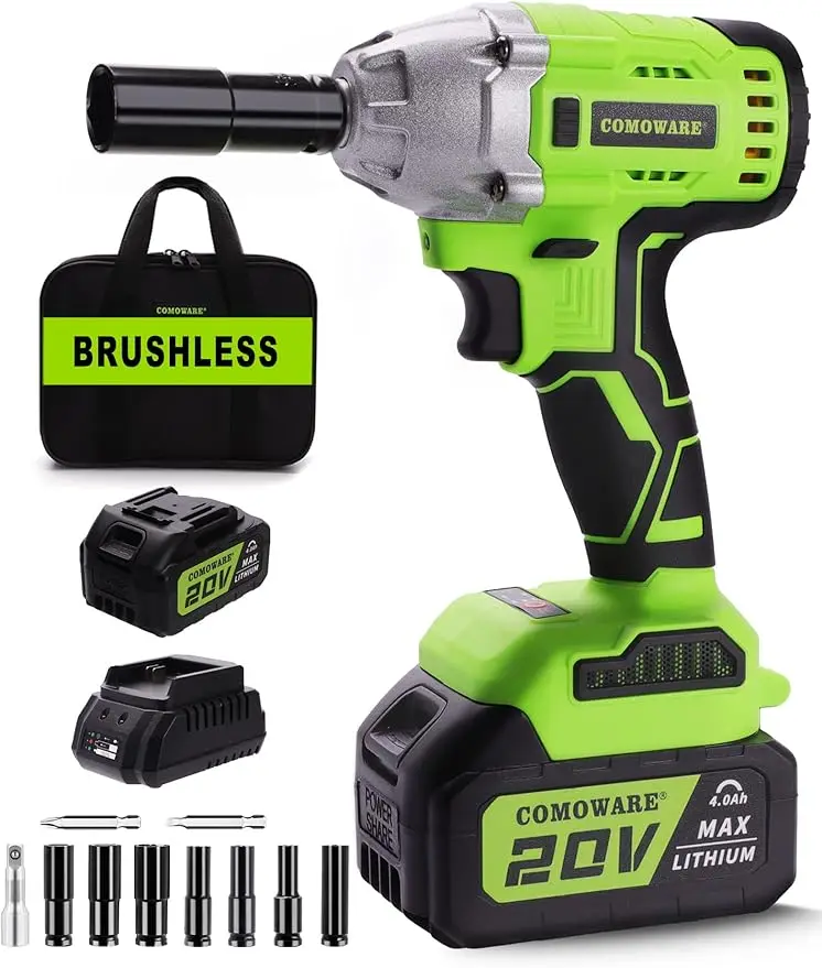 

NEW Cordless Impact Wrench 1/2 inch Impact Gun 300 Ft-lbs (400N.m) Max Torque 4.0Ah Li-ion Battery 20V Brushless