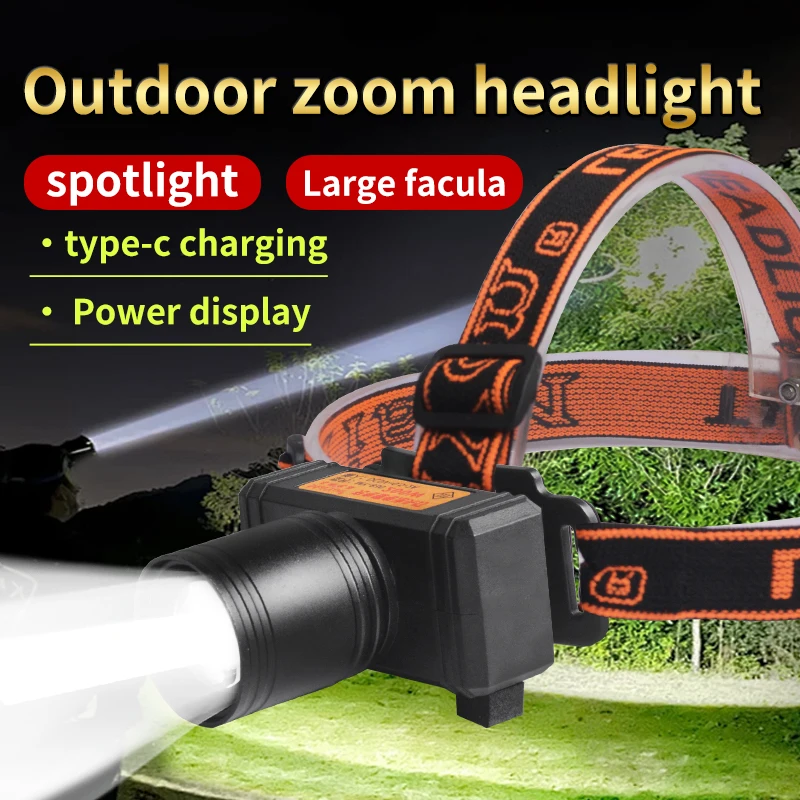 LED zoom strong light headlight three-speed dimming super bright head-mounted outdoor home camping night fishing light