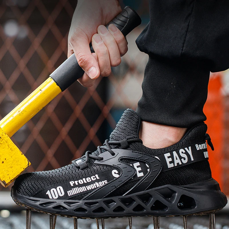 Waliantile Breathable Safety Shoes For Men Puncture Proof Anti-smashing Work Boots Male Steel Toe Indestructible Sneakers Shoes