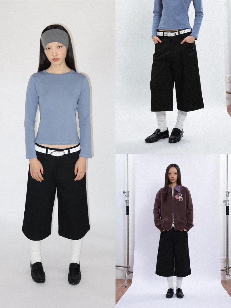 

FUNKYFUN Casual Pure Color Tailored Suit Pants Seven-Footed orts Men Women Faionable Versatile Polyester Blend orts