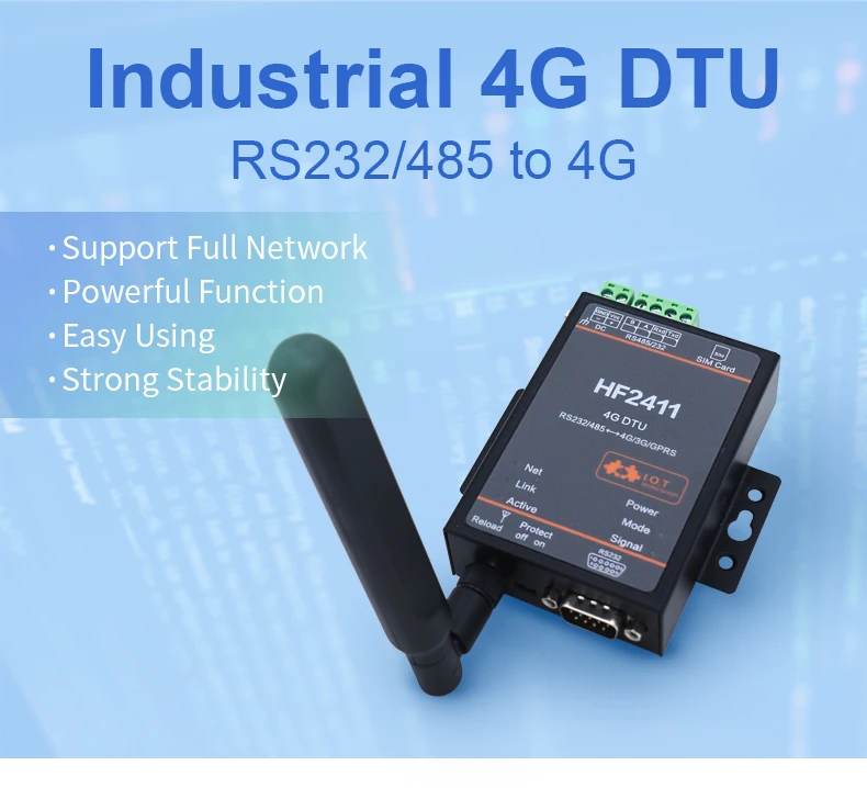 โมดูลการสื่อสารแบบโปร่งใสไร้สาย4G LTE DTU ส่ง HF2411สื่อสารแบบ RS232/485พอร์ตอนุกรมแบบเน็ตคอมเต็มรูปแบบ