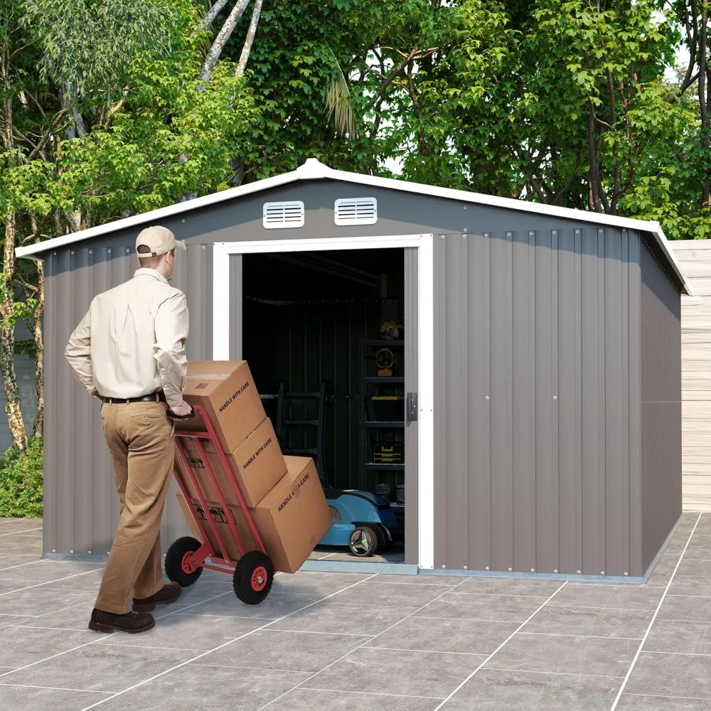 

10x12 FT Metal Outdoor Storage Shed,Patio, Lawn & Garden Steel Anti-Corrosion Waterproof Tool Cabinet with Lockable Door Shed