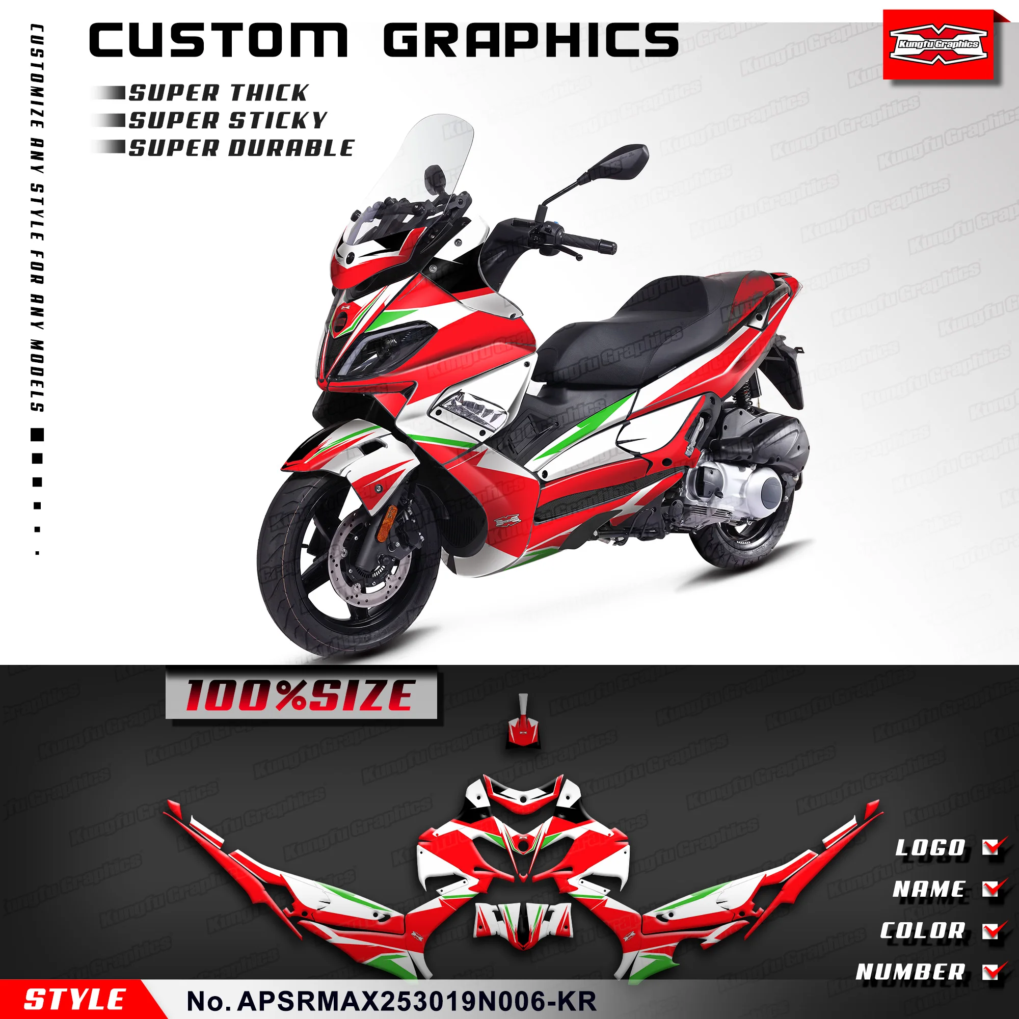 

KUNGFU GRAPHICS Motorcycle Decals Vinyl Wrap Kit for Aprilia SR MAX 250 300 2019 2020, APSRMAX253019N006-KR