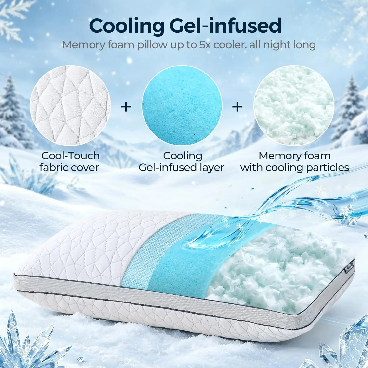 Shredded Memory Foam Cooling Pillow, Adjustable Queen Size for Hot Sleepers