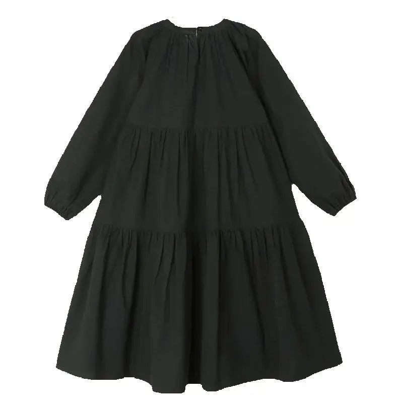 Beige Fall Dresses For Teens Girl Clothes New 2025 Big Girls Long Sleeve Black Dress Ruffle Swing Kids Shirt Dress Spring