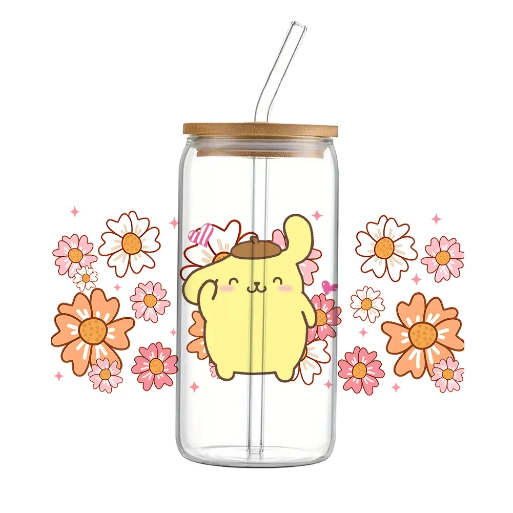 

11x24cm Sanrio Cute PomPomPurin For Libbey 16oz Can Glass 3D Waterproof UV DTF Coffee Can Wrap Libbey Glass Wrap