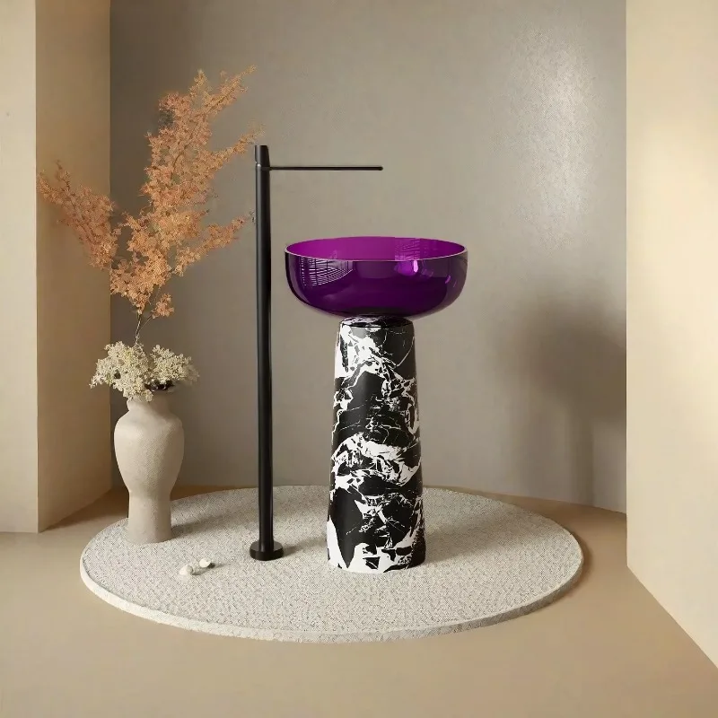 Floor-to-ceiling medieval retro style Bulgari black marble hand-washing column basin