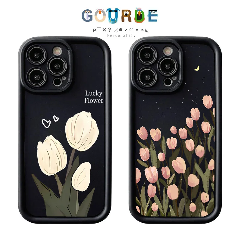 

Gourde Fashion Elegant Casing Tulip Pattern Phone Case for Iphone 15 14 12 13 11 Pro Max IP 7 8 Plus Iphon X XS XR Xs Max