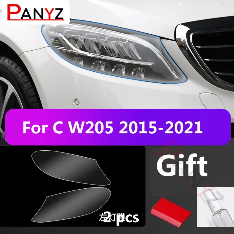 

2Pcs Car Headlight Protective Film For Mercedes Benz W205 C C200 260 300 Black TPU Sticker Transparent Decoration Accessories