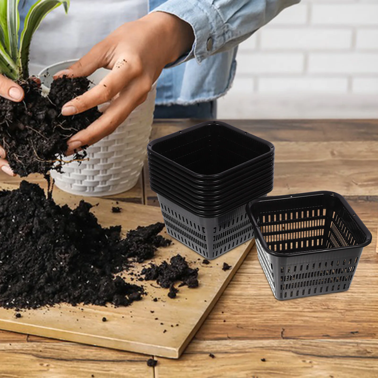 10 pezzi contenitore quadrato per il controllo delle radici vaso contenitori per piantare bacino in plastica fioriera nera fioriera giardinaggio vivaio