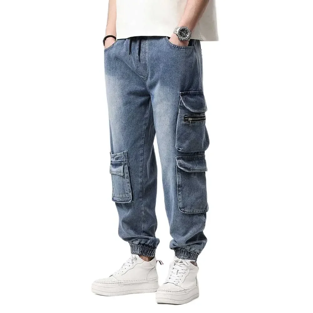 New Fashion Cargo Pants Men's Casual Jeans Elastic Waist Loose Baggy Joggers Denim Trousers Streetwear Harem Clothing Plus Size