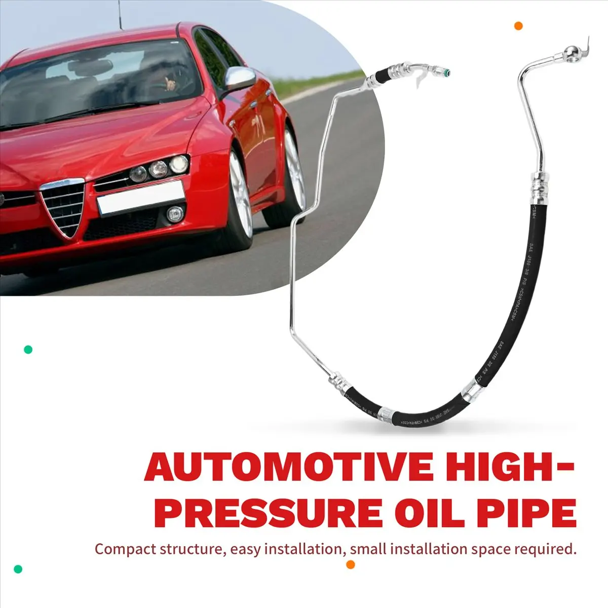 #57J Automotive Parts & Accessories,Power Steering Hose Car High Pressure Oil Pipe for Alfa Romeo (Silver & Black)
