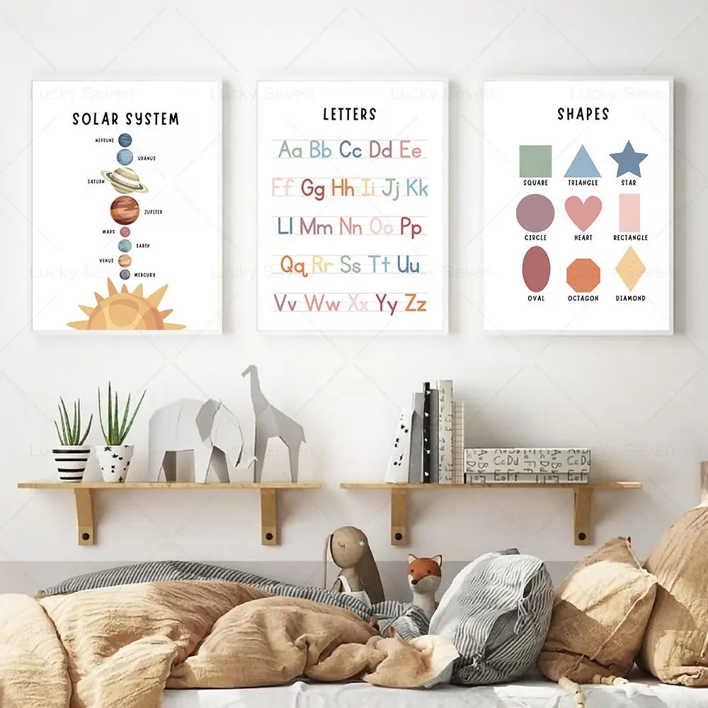 ABC Poster Boho Wall Art Posters Rainbow Alphabet Art Painting Nursery Educational Print Nordic Wall Pictures Kids Room Decor