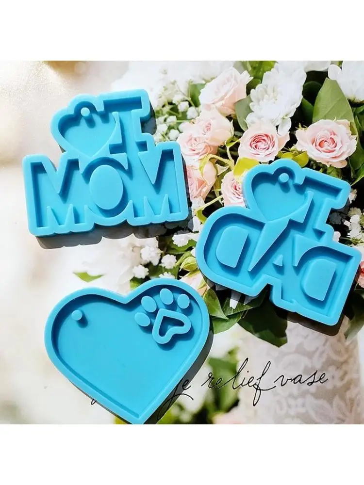  3Pcs DIY MOM DAD Keychain Silicone Epoxy Mirror Molds DIY Ornament Pendant Crafting Mould for Father Mother's Day Gift