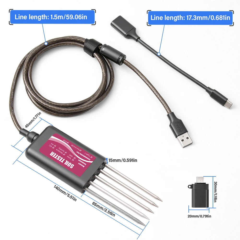 8-in-1 Bodentester NPK PH-Meter EC Temperatur Feuchtigkeits- und Fruchtbarkeitsdetektor IP68 Wasserdichter Sensor für Smart Farming und Garten – Detail 13