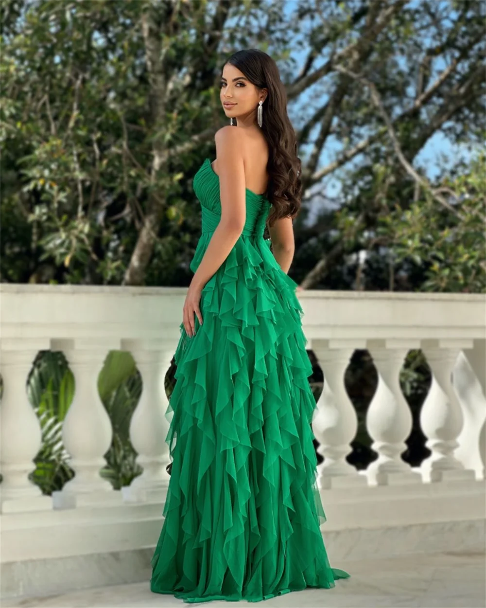 Jessica Green Sweet Robes De Soirée Chiffon Layering Prom Dresses Sexy Strapless Women Evening Dresses Wedding Party Dress