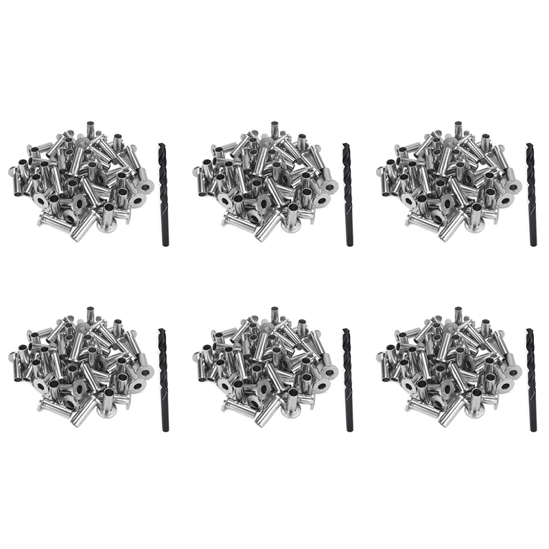 A64K 240 Pack T316 Stainless Steel Protector Sleeves For 1/8 Inch Wire Rope Cable Railing DIY Balustrade With 6 Pc Drill Bit