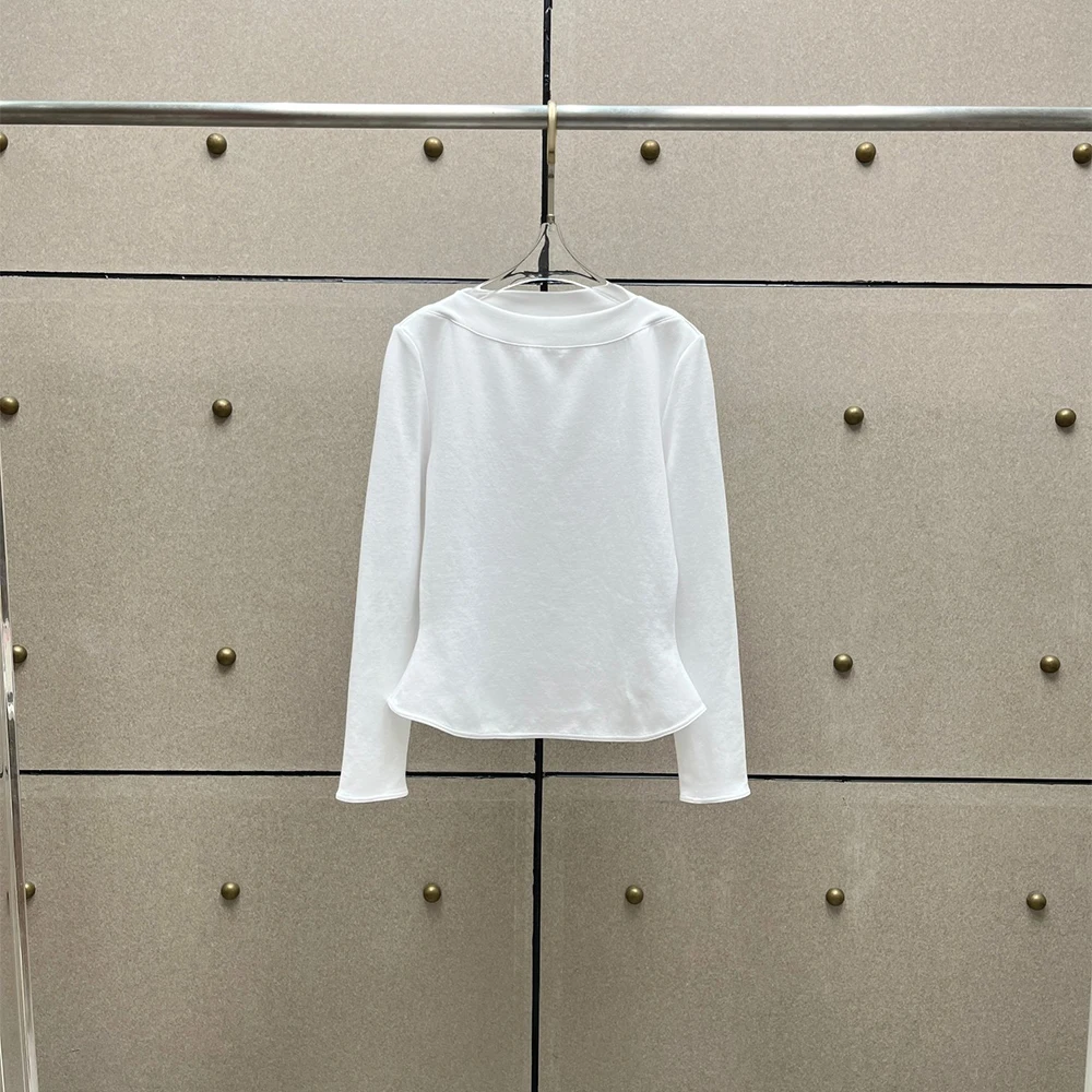 

Женская футболка из смесового хлопка с открытыми плечами и длинными рукавами, минималистичная, элегантная, для повседневной носки, весна 2026, новинка, стиль Y2K