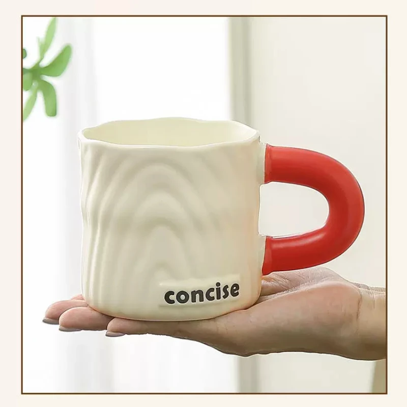 Creative Contrasting Color Handgrip Mugs Household Letter Milk/Coffee Cups Korean Style Couple Water Cup with Gift Box