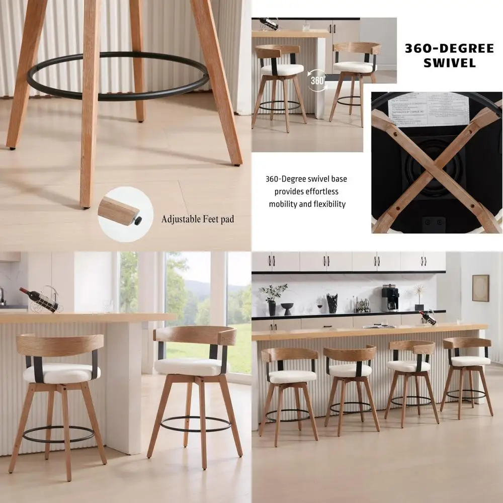 

Пара из 2-х белых льняных барных стульев с мягкими сиденьями и поворотным механизмом для кухонного острова или домашнего бара