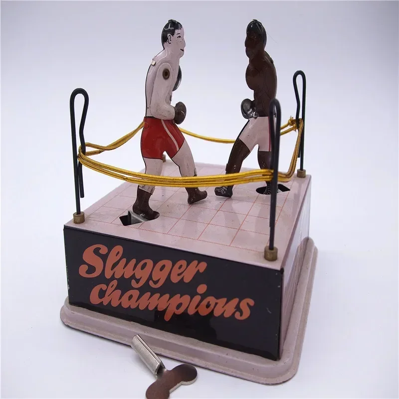 [Funny] Adult Collection Retro Wind up toy Metal Tin arena champions boxer Boxing ring game Mechanical toy Clockwork toy figures