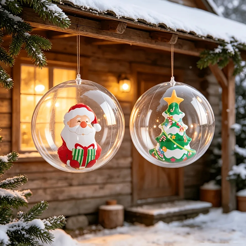 Boule gonflable transparente en PVC représentant un sapin de Noël et un Père Noël, peut être suspendue, décoration d'ambiance pour les fêtes de Noël et du Nouvel An.