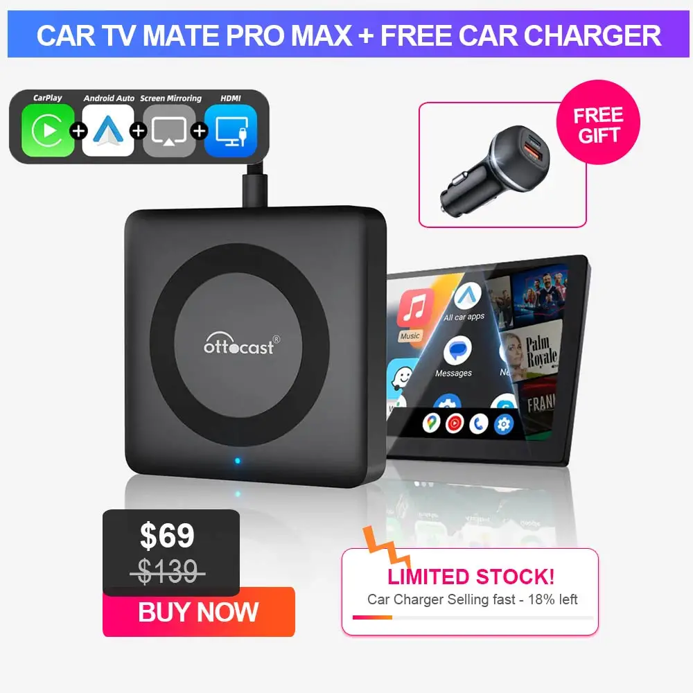 New Car TV Mate Pro Max Wireless CarPlay Android Auto Adapter for Fire Google TV Stick Converter for OEM Wired CarPlay Car