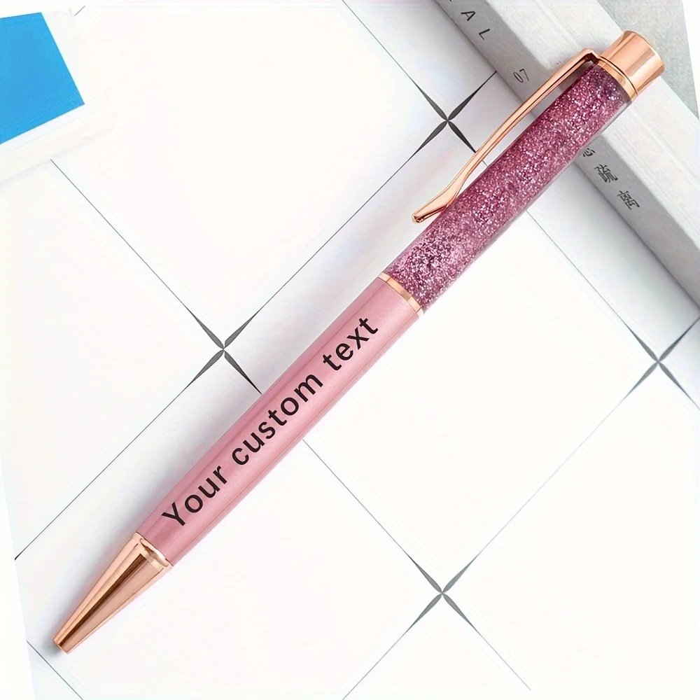 Custom Liquid Sand Round Ballpoint Pen - Personalized Engraved Rose Golden Glitter Pen - Christmas Gift - Bridesmaid Gift