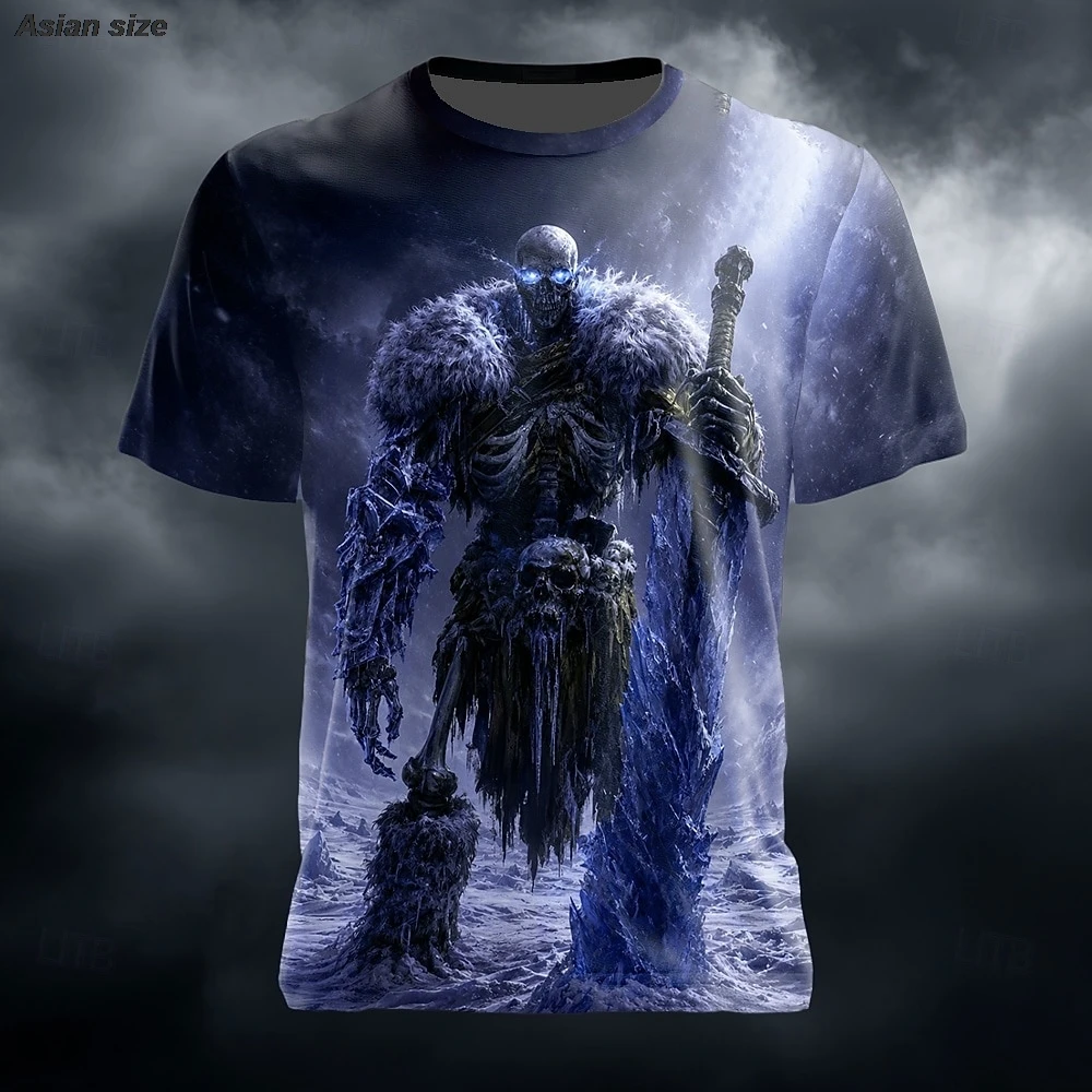 Halloween Men's Skull Bone T Shirt Short Sleeve T shirt 3D Print Crew Neck Shirt Exaggerated Gothic Street Dark Party clothing