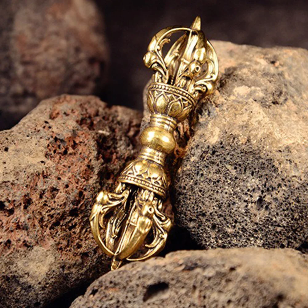 Vintage Messing-Vajra Tibetisch-Buddhistischer Lama-Dorge Dekor Handgeschnitzte Religiöse Gegenstände Feng-Shui-Ornament Sammlerstücke – Detail 5