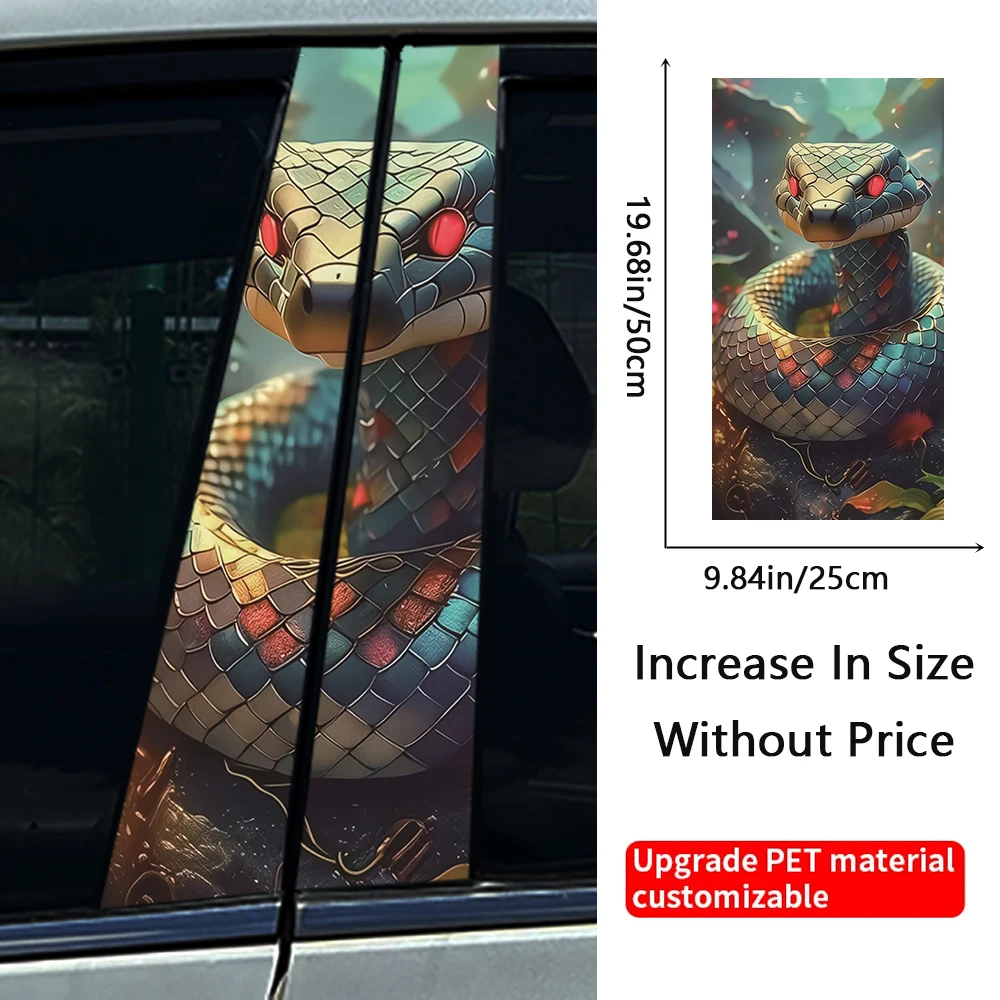 2x Venomous Snake Car Stickers DIY Car B-pillar Cover Scratches Waterproof Durable Cartoon Automobile Decoration Auto PET Decals