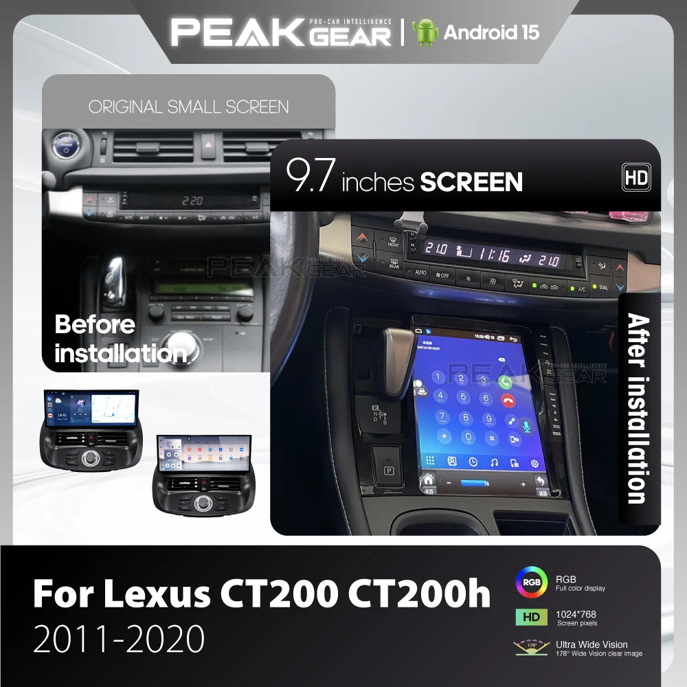 9.7″Car Multimedia Video Player For Lexus CT200 CT200h 201-2020 GPS Navigation Upgrade Wireless Android Auto Carplay 4G wifi 360