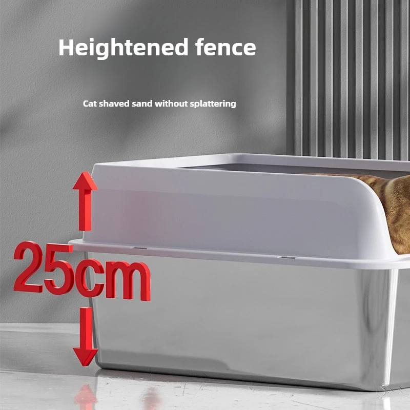 Obudowa kuwety dla kota Stal nierdzewna Otwarta Zapobieganie rozpryskom Miska na piasek dla kotów Produkty toaletowe dla kotów Artykuły do ​​szkolenia toalety dla kotów