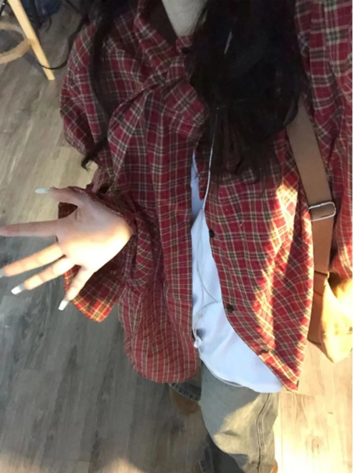 Retro giapponese Sle Lungo Sve Plaid Colletto di coniglio Allentato da donna irt Faionable Design vintage Pendolari Sle Primavera 2025
