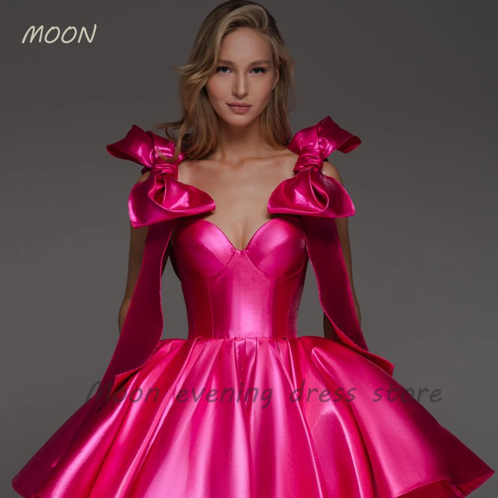 Moon Sweetheart Bow sleeveless skirt Pleated satin backless cocktail ball dress Girl graduation party formal evening dress