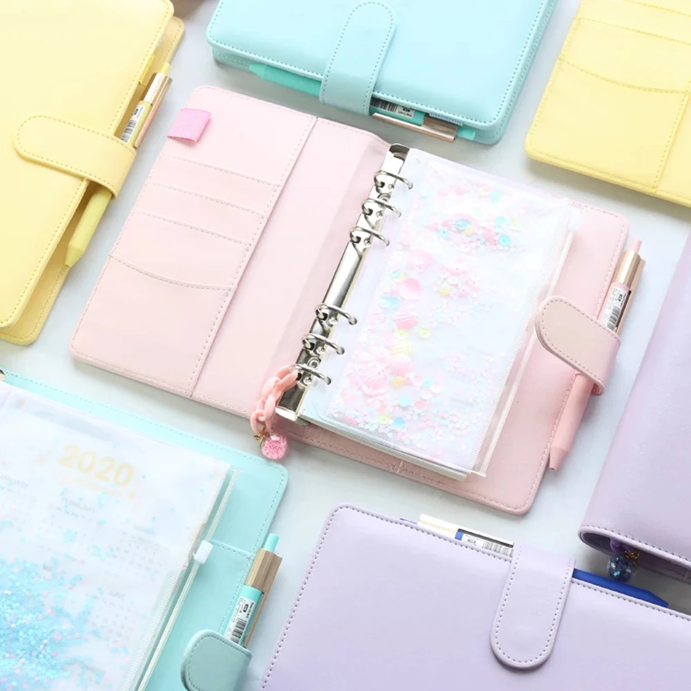 Macaroon Color A6/A5 PU Leather DIY Binder Notebook Cover Diary Agenda Planner Paper Cover School Stationery