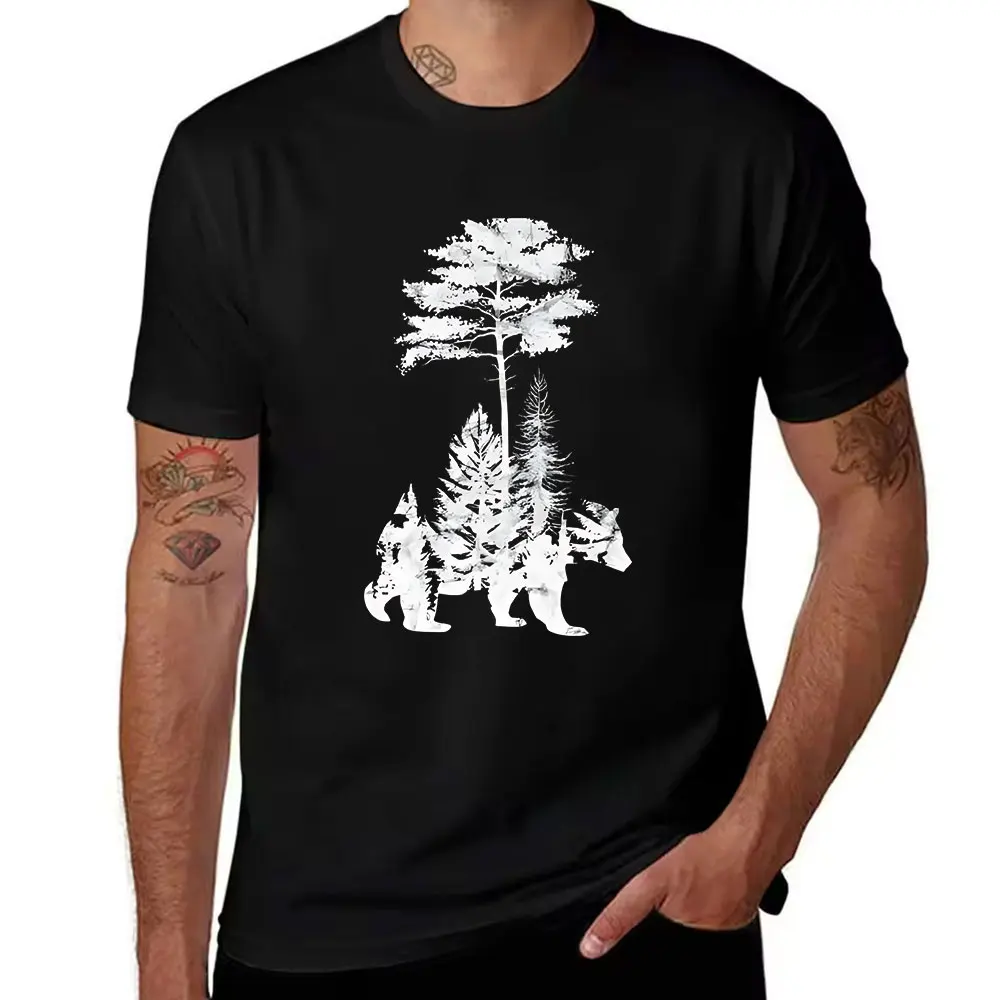 Men's Cotton T-Shirt Snow-Covered Pine Tree Print Casual Short Sleeve Tee