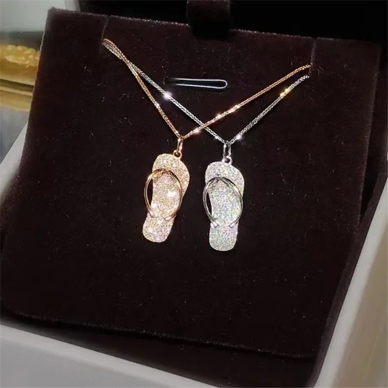 Fashion 18K Rose Gold Plated & S925 Silver Necklace slippers Simulated Diamond Gemstone Pendant for Women Silver 925 Jewelry