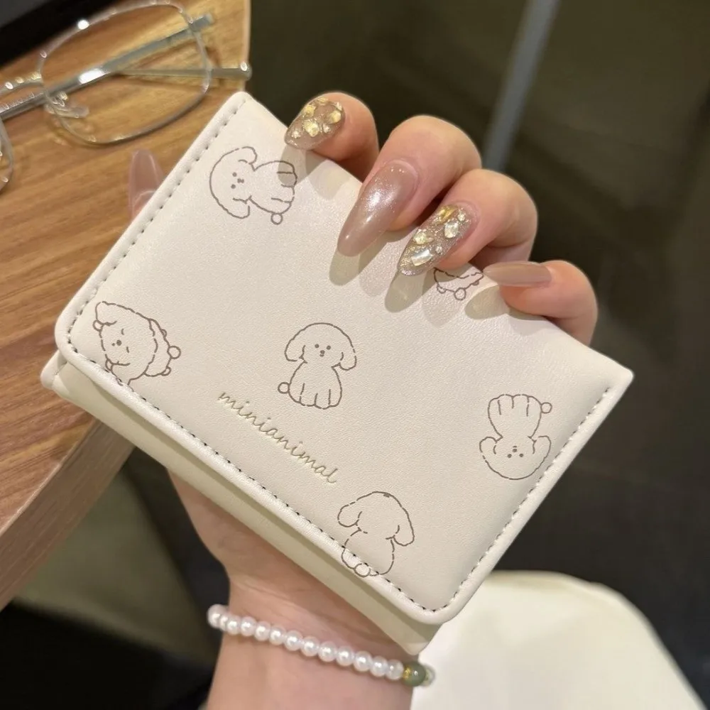 Compact Korean-Style Cartoon Trifold Wallet Cute Pattern Soft Card Holder Rabbit Minimalist Pu Leather Coin Purse Dating