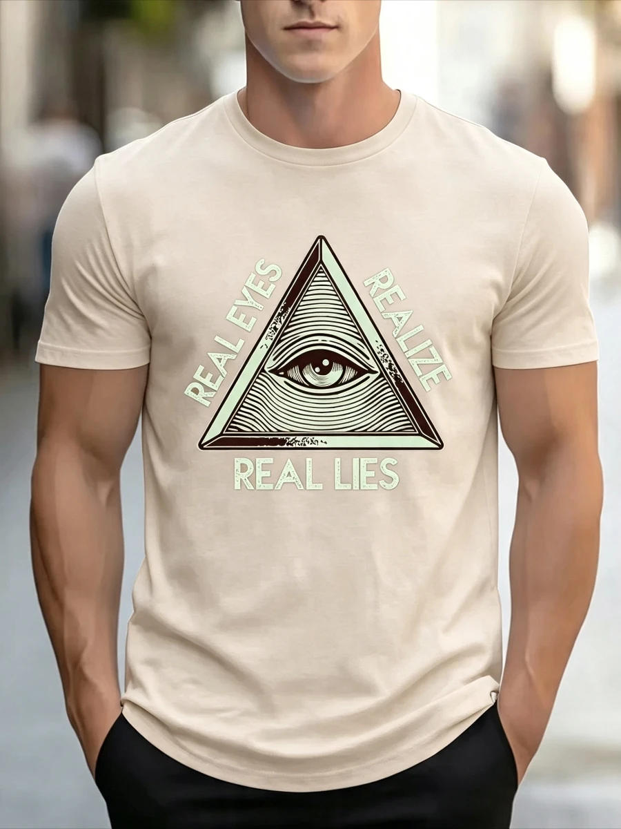 Men's T Shirt Real Eyes Realize Real Lies Graphic Letter Print Shirt Streetwear Casual Tee Minimalist Fashionable Short Sleeve