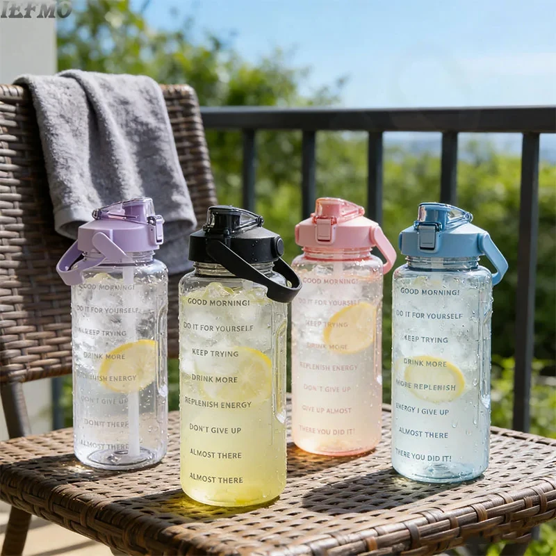 2L Water Bottle with Time Marker Large Sports Water Bottle,BPA Free Leakproof Tritan Plastic Jug,For Gym Yoga Outdoor Running