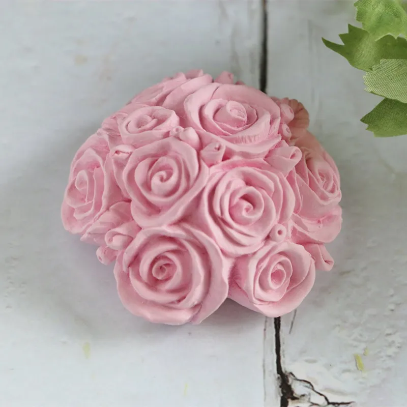 Molde de vela de buquê de rosas, flor de rosas, molde de sabão de silicone de qualidade alimentar, decoração de bolo, resina, aroma, gesso, arte, artesanato, molde de fabricação