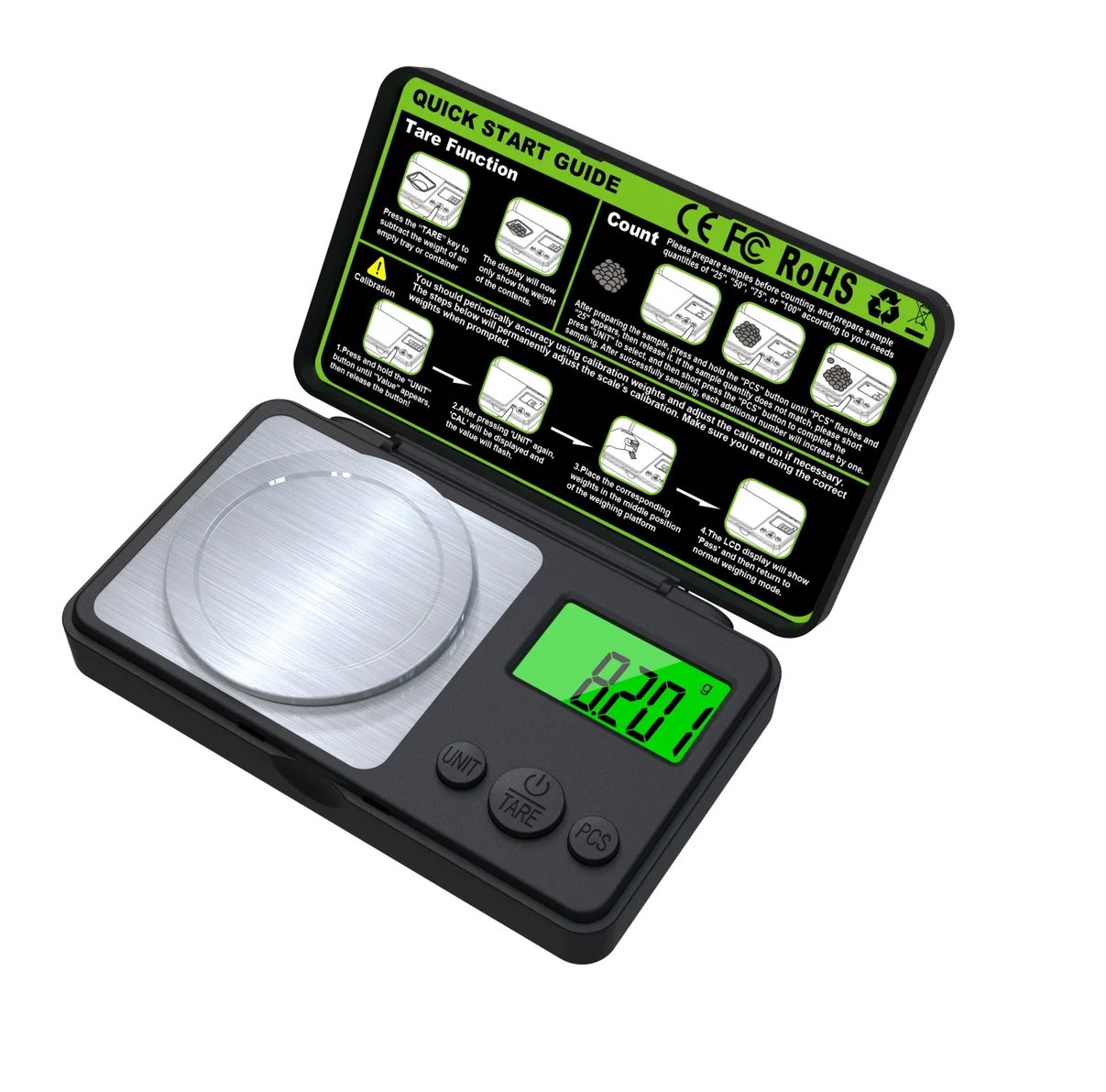 고정밀 0.001g 전자 보석 스테인리스 스틸 저울 측정 핀셋 분말 측정용 무게 보정 2025 신제품