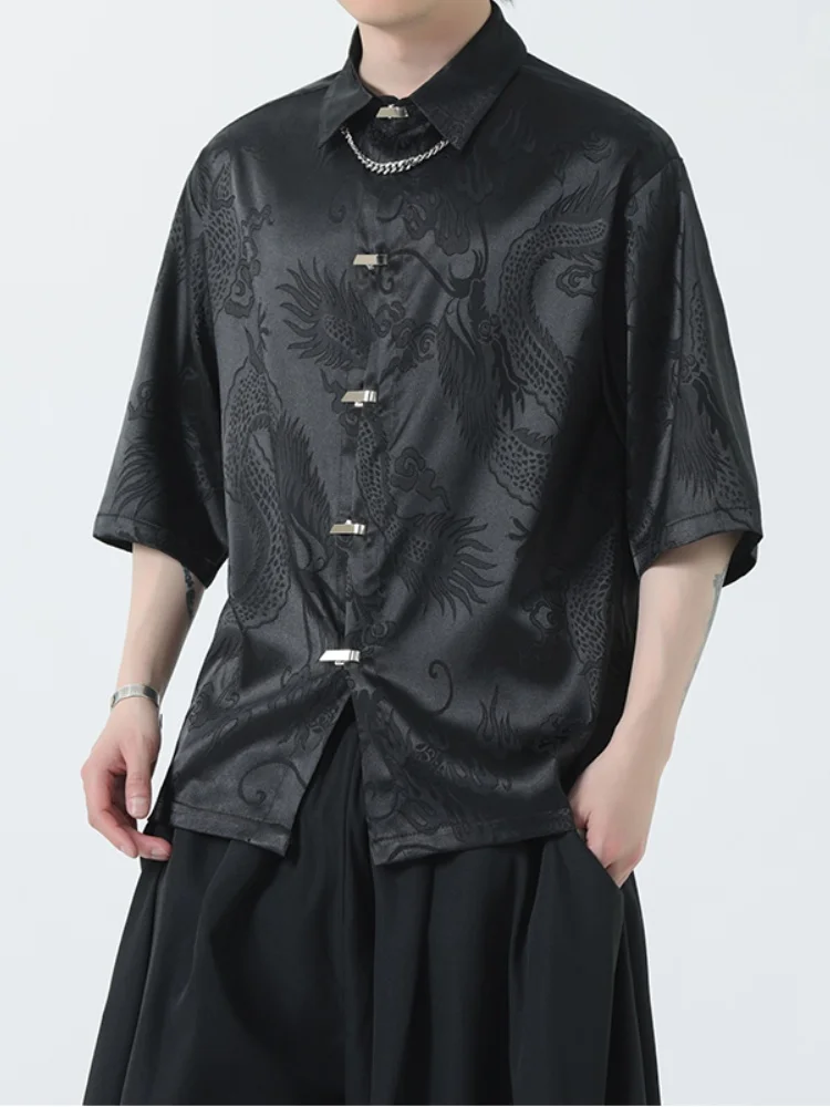 

Новая мужская рубашка в китайском стиле, свободного кроя, с коротким рукавом, летняя, тонкая, премиум-класса, в национальном стиле, с отложным воротником, оверсайз.