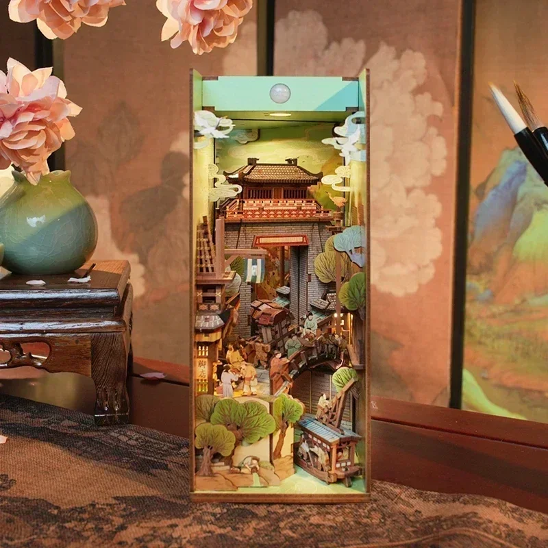 

Набор для самостоятельной сборки деревянного книжного уголка-полки, миниатюрные строительные наборы в виде китайских древних городов, подставки для книг, кукольные домики, подарки для друзей